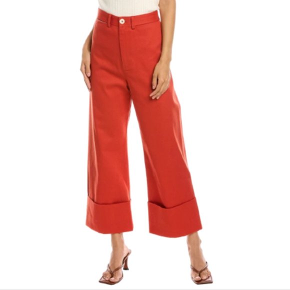 Sea NY Corbin Cropped Cuff Pants Womens 6 Red Orange Crop High Rise Cotton Boho - Picture 1 of 15